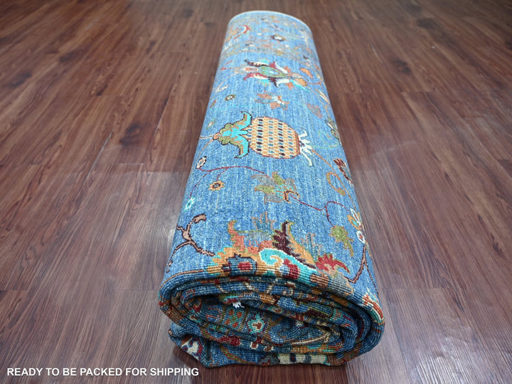 9'1" x 12'2" New Hand Knotted Blue Wool Rectangle Oriental Rug - MOA10221262