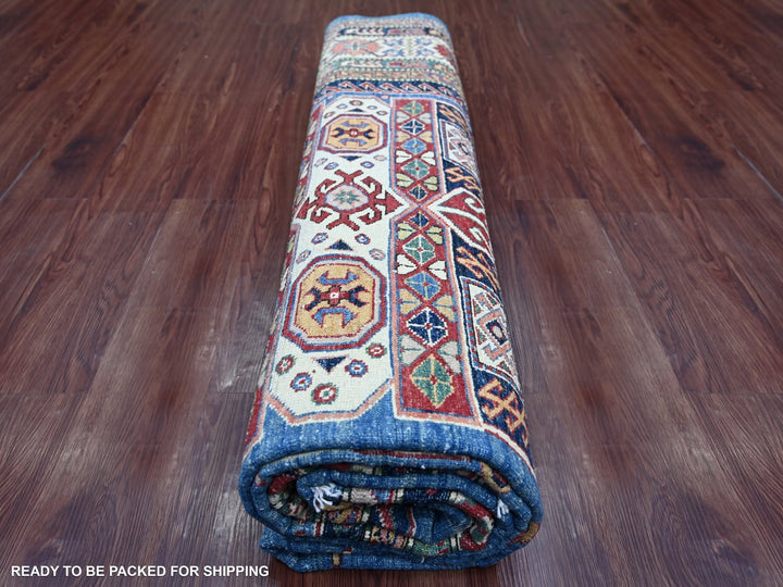 8'2" x 9'11" New Hand Knotted Blue Wool Rectangle Oriental Rug - MOA10221264
