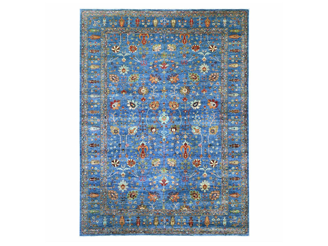9'0" x 11'11" New Hand Knotted Blue Wool Rectangle Oriental Rug - MOA10221265