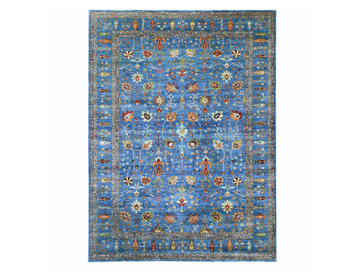 9'0" x 11'11" New Hand Knotted Blue Wool Rectangle Oriental Rug - MOA10221265