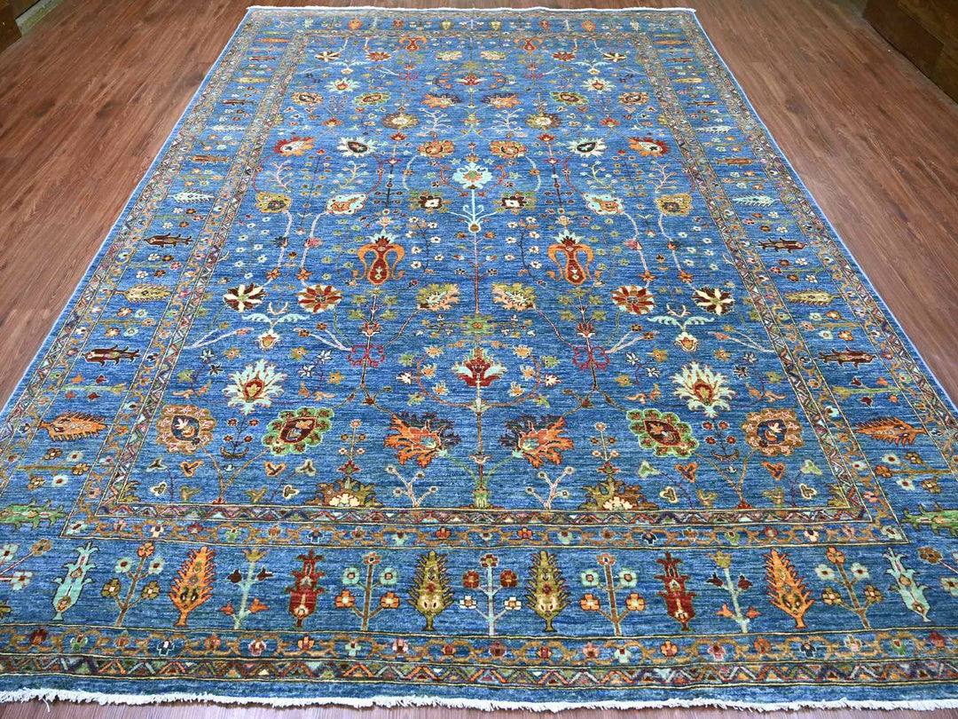 9'0" x 11'11" New Hand Knotted Blue Wool Rectangle Oriental Rug - MOA10221265