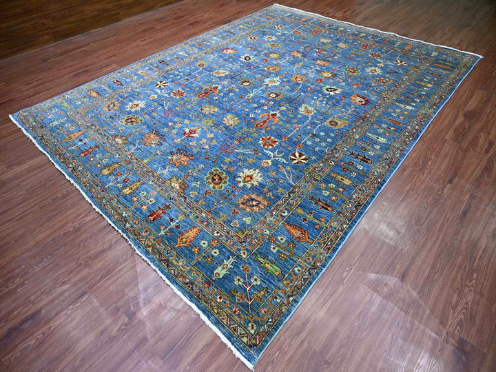 9'0" x 11'11" New Hand Knotted Blue Wool Rectangle Oriental Rug - MOA10221265