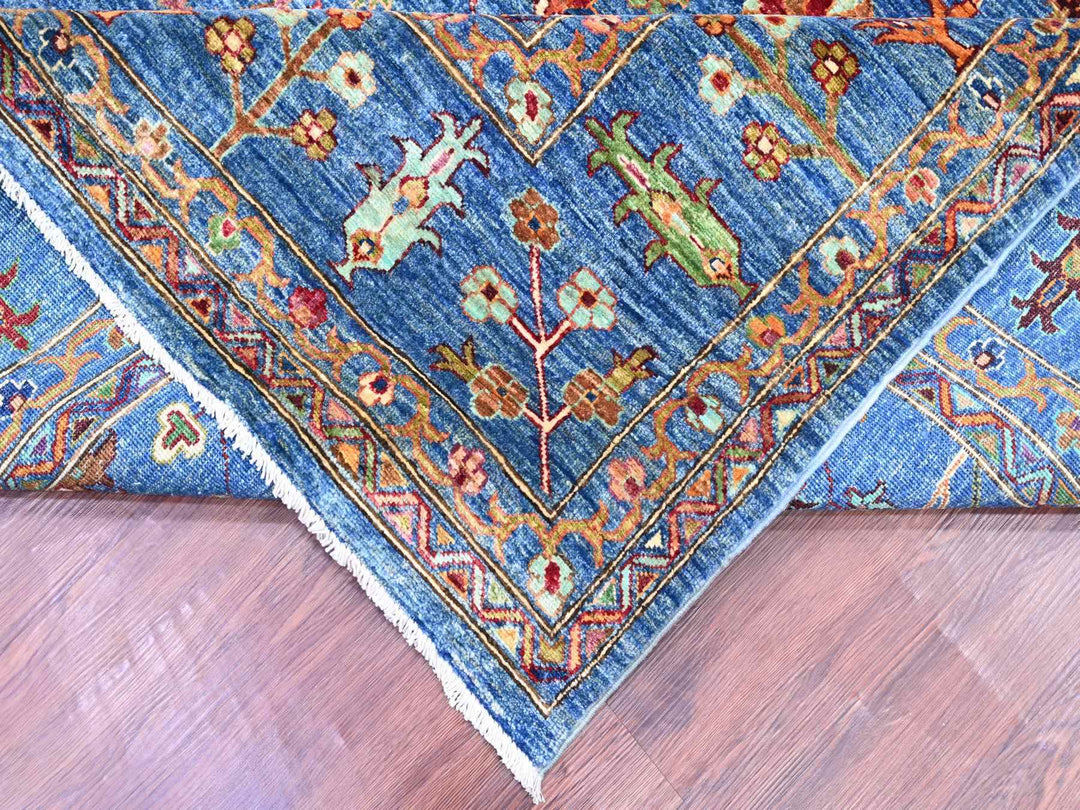9'0" x 11'11" New Hand Knotted Blue Wool Rectangle Oriental Rug - MOA10221265