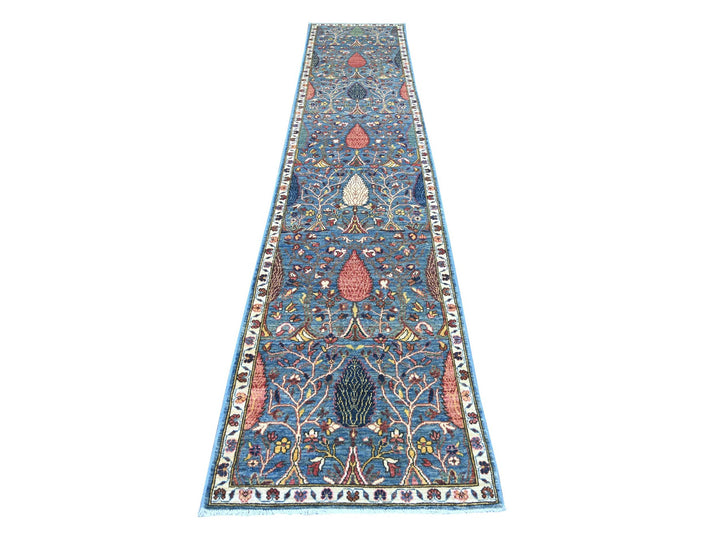 2'7" x 12'10" New Hand Knotted Blue Wool Runner Oriental Rug - MOA10221267