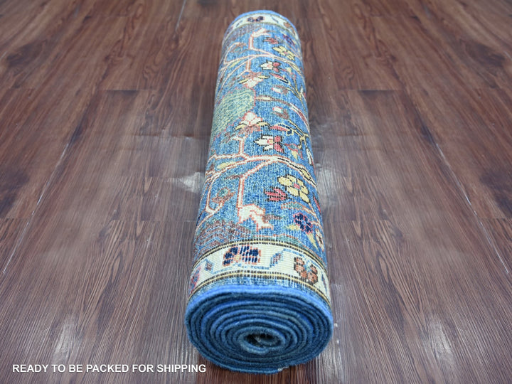 2'7" x 12'10" New Hand Knotted Blue Wool Runner Oriental Rug - MOA10221267