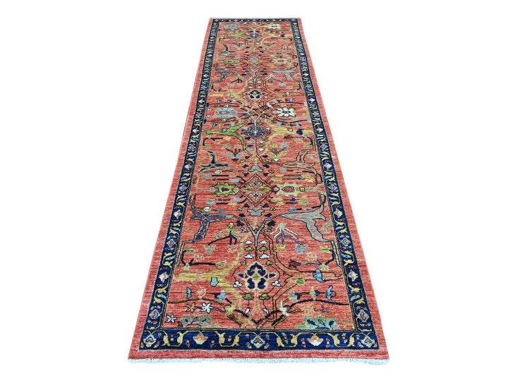 3'2" x 11'6" New Hand Knotted Red Wool Runner Oriental Rug - MOA10221268