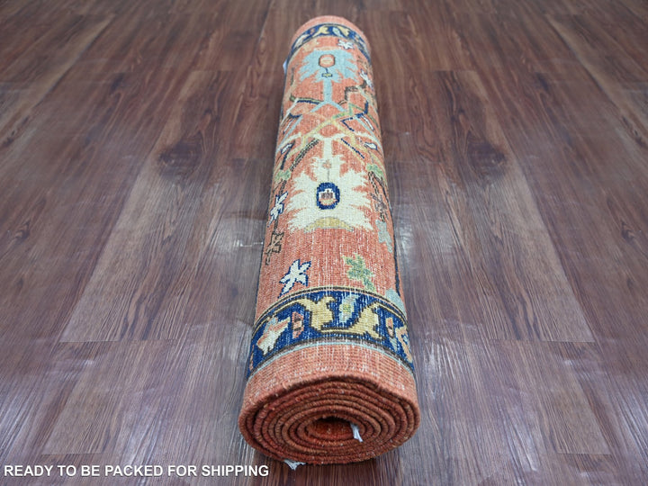 3'2" x 11'6" New Hand Knotted Red Wool Runner Oriental Rug - MOA10221268