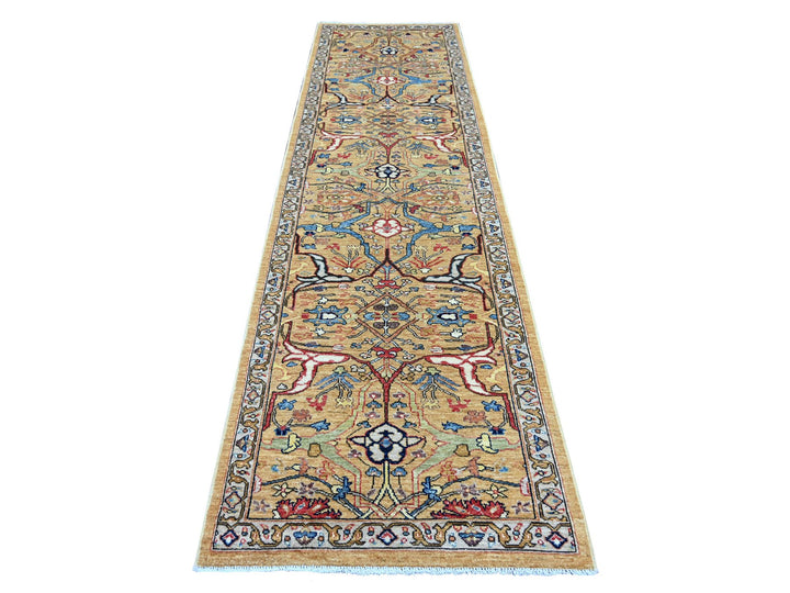 3'1" x 11'5" New Hand Knotted Yellow Wool Runner Oriental Rug - MOA10221269