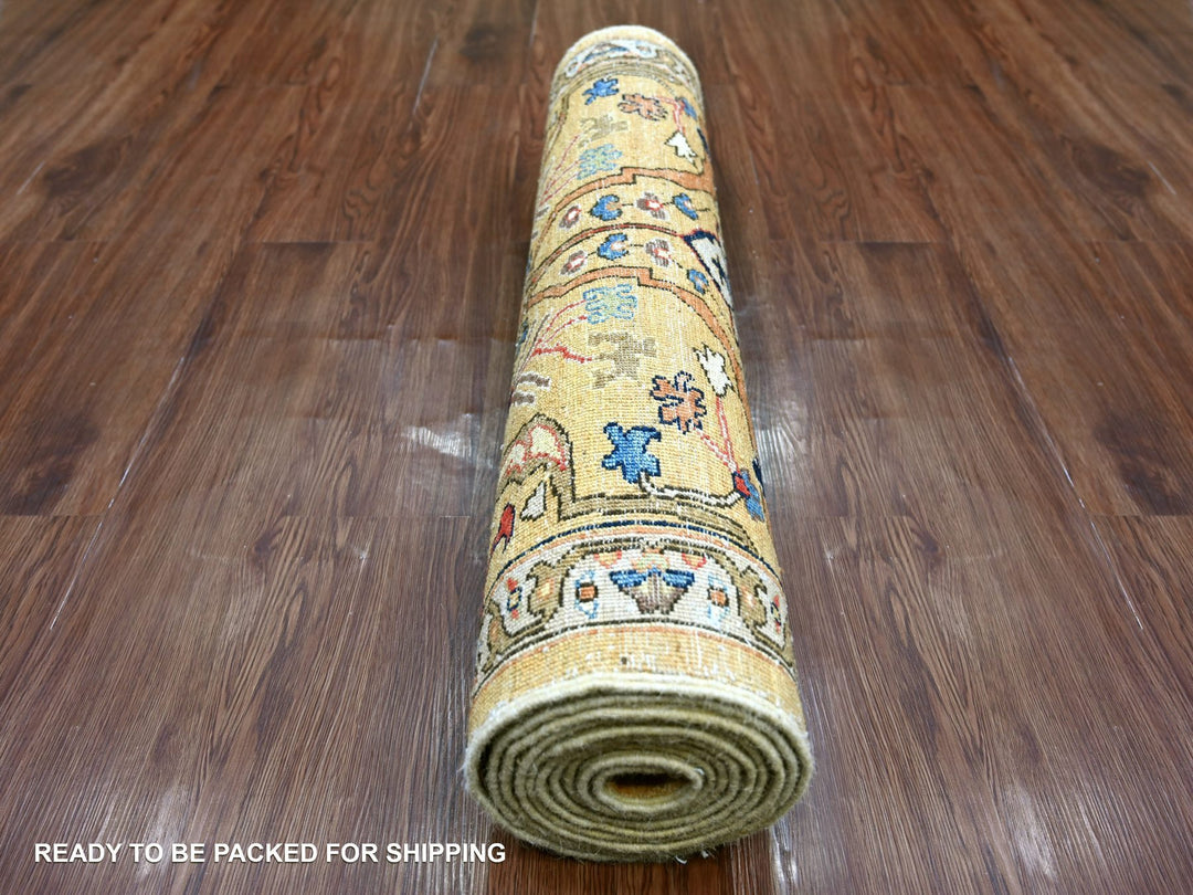 3'1" x 11'5" New Hand Knotted Yellow Wool Runner Oriental Rug - MOA10221269