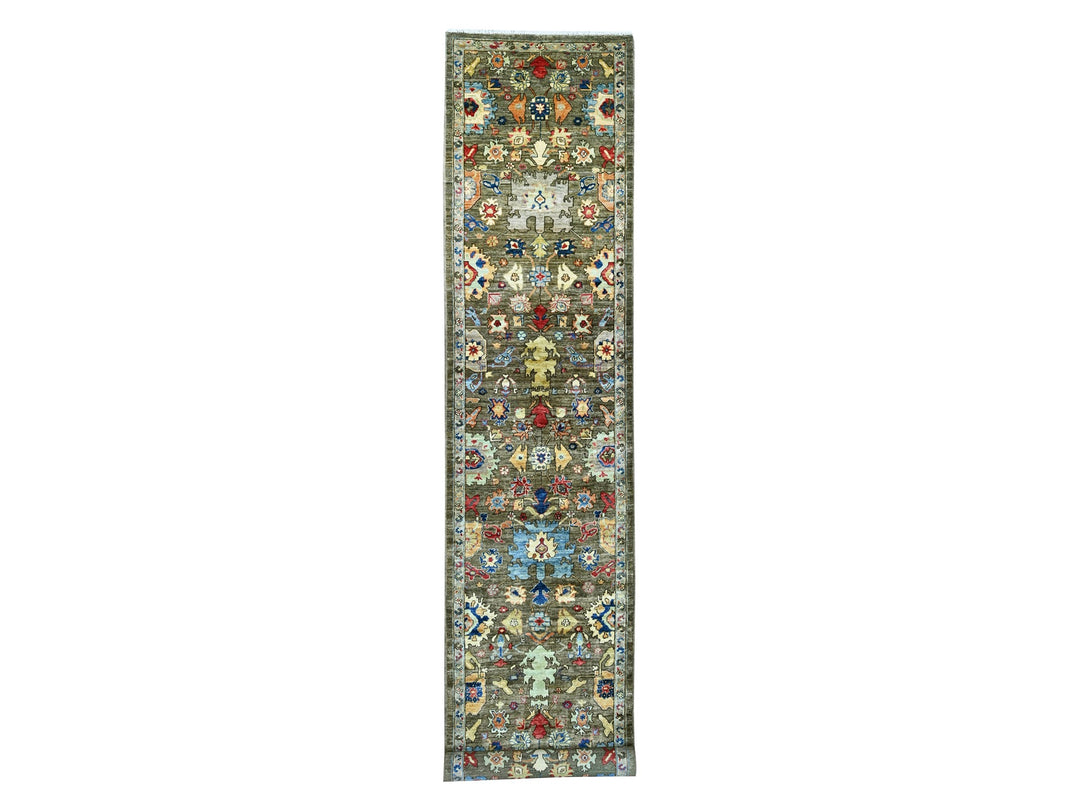3'1" x 17'7" New Hand Knotted Brown Wool Runner Oriental Rug - MOA10221270