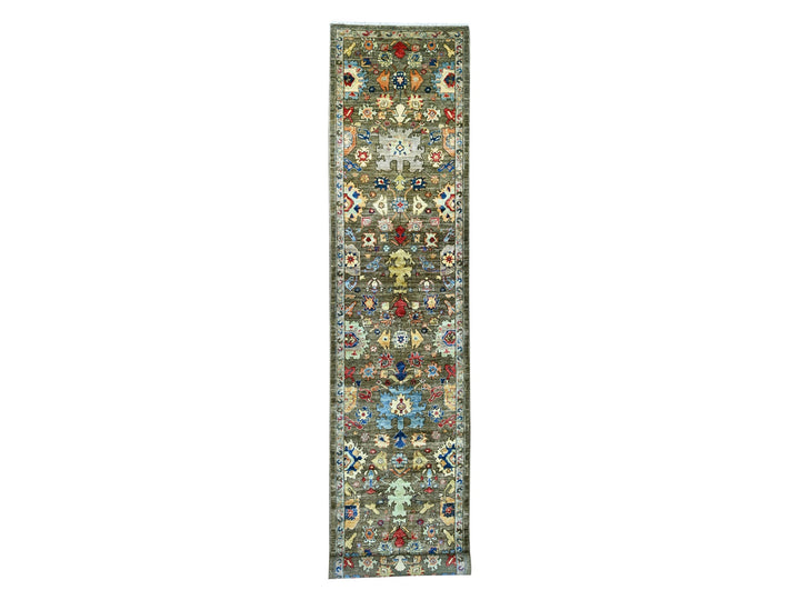 3'1" x 17'7" New Hand Knotted Brown Wool Runner Oriental Rug - MOA10221270