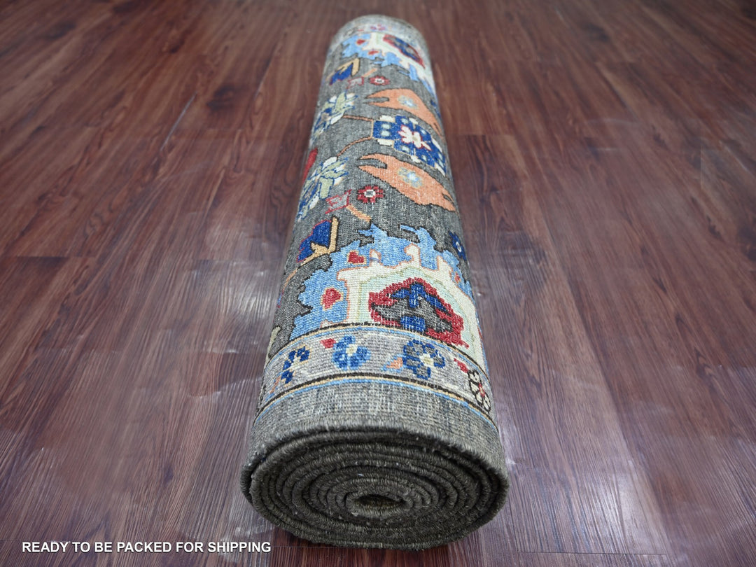 3'1" x 17'7" New Hand Knotted Brown Wool Runner Oriental Rug - MOA10221270