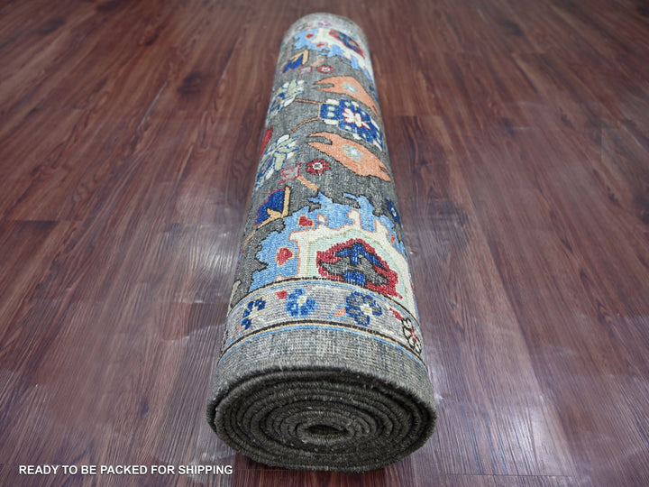 3'1" x 17'7" New Hand Knotted Brown Wool Runner Oriental Rug - MOA10221270