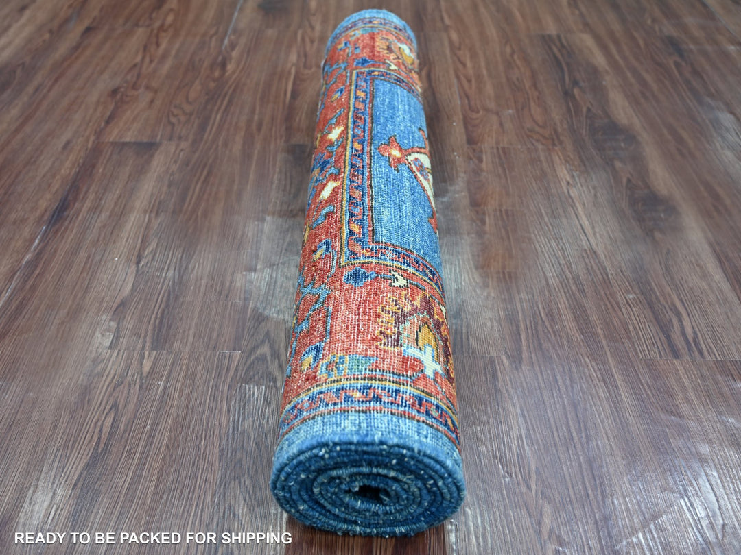 2'9" x 10'2" New Hand Knotted Blue Wool Runner Oriental Rug - MOA10221273