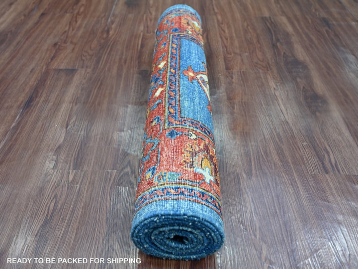2'9" x 10'2" New Hand Knotted Blue Wool Runner Oriental Rug - MOA10221273