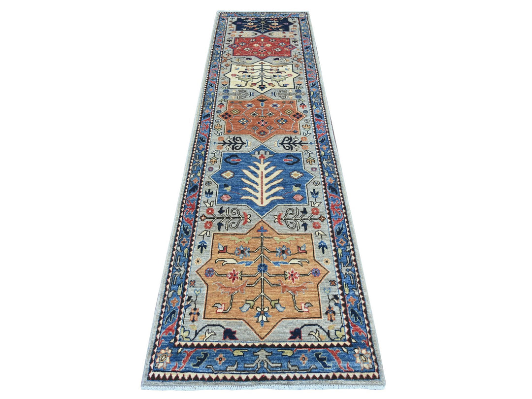 2'8" x 10'2" New Hand Knotted Grey Wool Runner Oriental Rug - MOA10221274