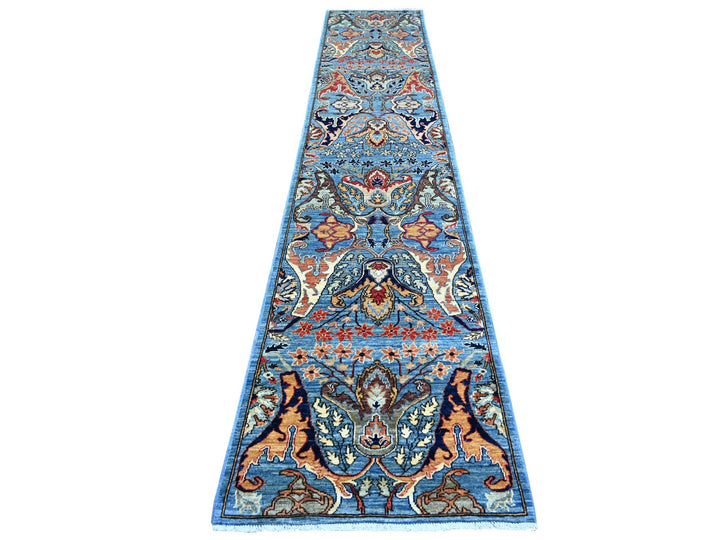 2'7" x 13'9" New Hand Knotted Blue Wool Runner Oriental Rug - MOA10221275