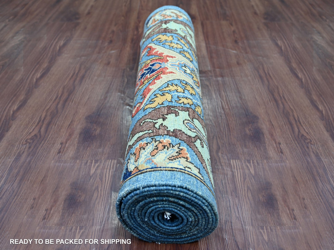 2'7" x 13'9" New Hand Knotted Blue Wool Runner Oriental Rug - MOA10221275