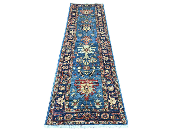 2'8" x 9'7" New Hand Knotted Blue Wool Runner Oriental Rug - MOA10221277