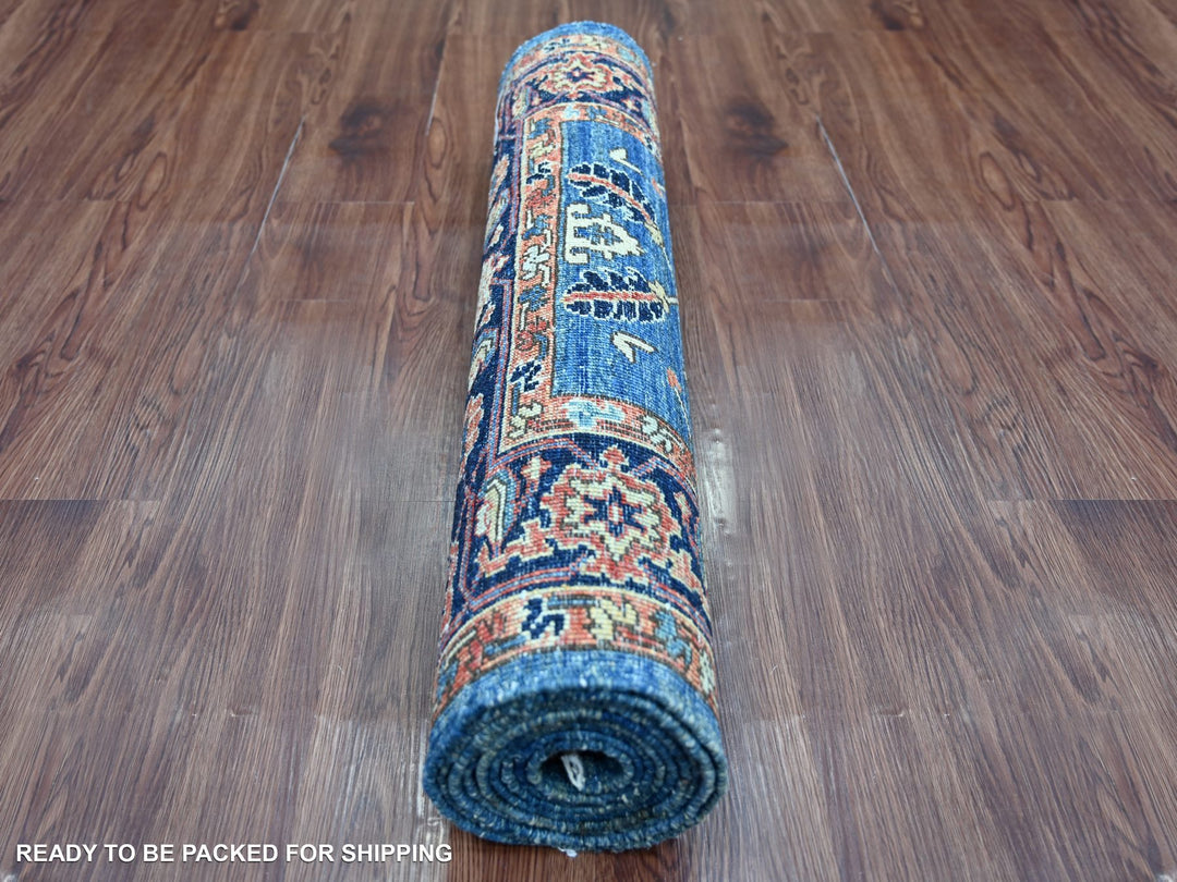 2'8" x 9'7" New Hand Knotted Blue Wool Runner Oriental Rug - MOA10221277