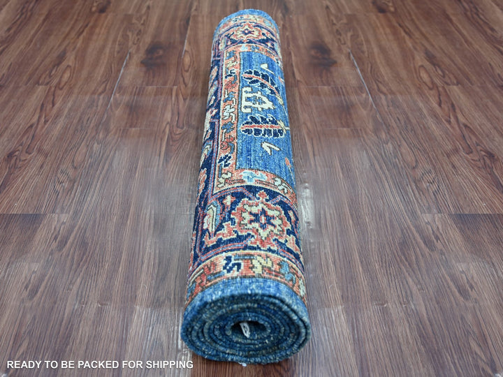 2'8" x 9'7" New Hand Knotted Blue Wool Runner Oriental Rug - MOA10221277