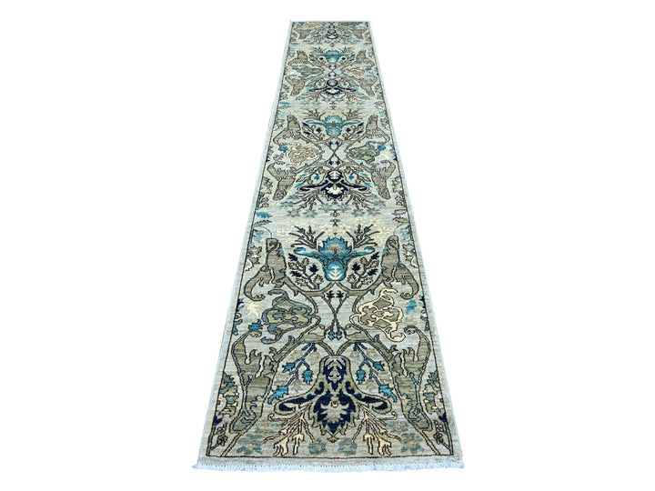 2'7" x 14'2" New Hand Knotted Grey Wool Runner Oriental Rug - MOA10221280
