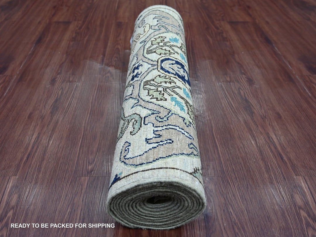 2'7" x 14'2" New Hand Knotted Grey Wool Runner Oriental Rug - MOA10221280