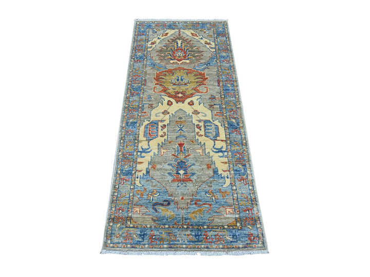 2'7" x 5'10" New Hand Knotted Grey Wool Runner Oriental Rug - MOA10221282