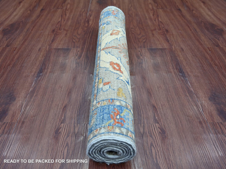 2'7" x 5'10" New Hand Knotted Grey Wool Runner Oriental Rug - MOA10221282