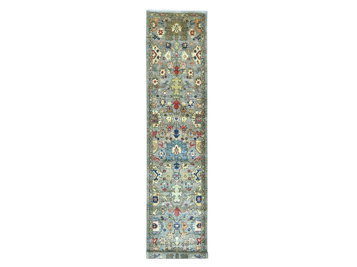 2'11" x 15'11" New Hand Knotted Grey Wool Runner Oriental Rug - MOA10221284