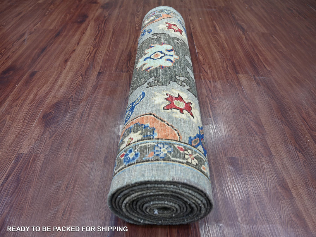 2'11" x 15'11" New Hand Knotted Grey Wool Runner Oriental Rug - MOA10221284