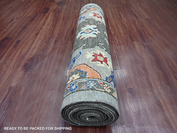 2'11" x 15'11" New Hand Knotted Grey Wool Runner Oriental Rug - MOA10221284