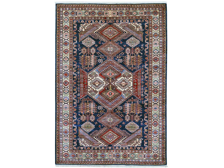 5'11" x 8'7" New Hand Knotted Blue Wool Rectangle Oriental Rug - MOA10221285