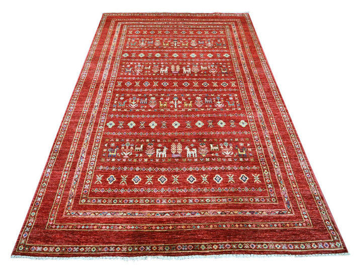 5'8" x 8'3" New Hand Knotted Red Wool Rectangle Oriental Rug - MOA10221289