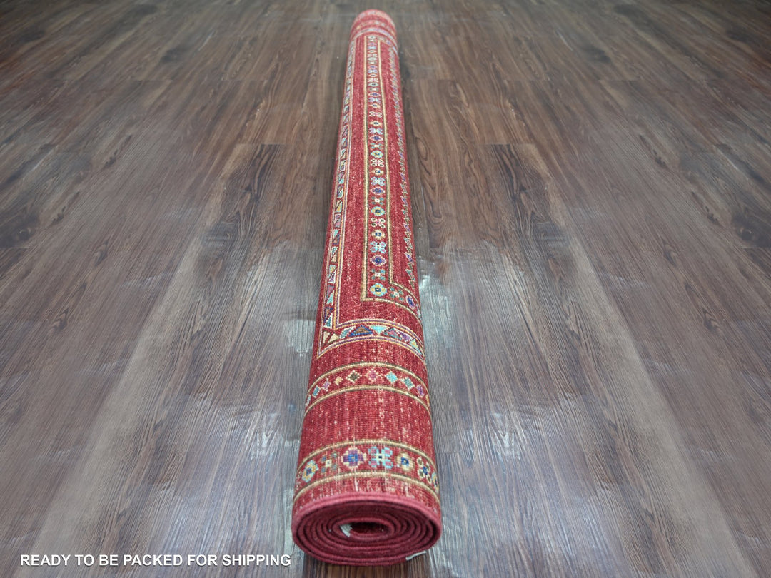 5'8" x 8'3" New Hand Knotted Red Wool Rectangle Oriental Rug - MOA10221289