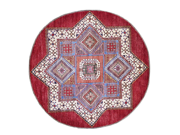 6'6" x 6'6" New Hand Knotted Red Wool Round Oriental Rug - MOA10221290
