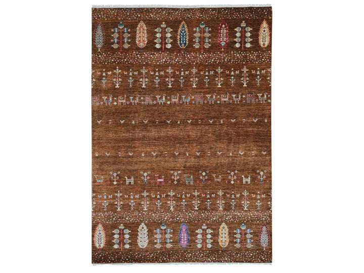 6'10" x 9'8" New Hand Knotted Brown Wool Rectangle Oriental Rug - MOA10221291