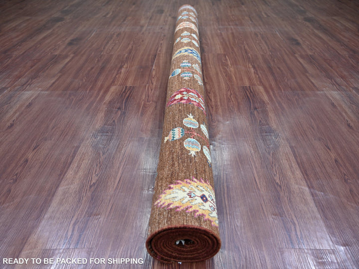 6'10" x 9'8" New Hand Knotted Brown Wool Rectangle Oriental Rug - MOA10221291