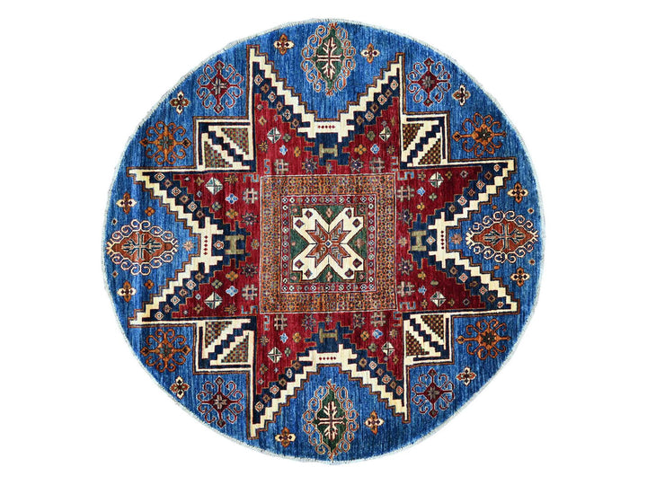 5'7" x 5'7" New Hand Knotted Blue Wool Round Oriental Rug - MOA10221294