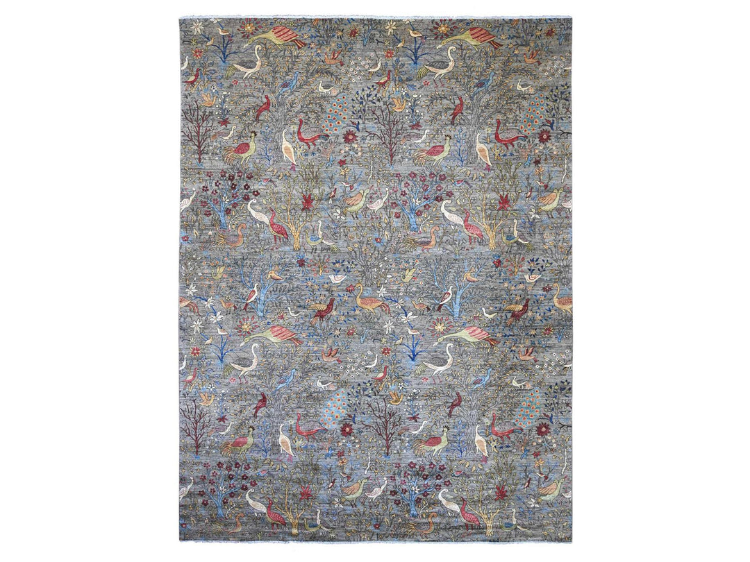 11'11" x 15'8" New Hand Knotted Grey Wool Rectangle Oriental Rug - MOA10221301