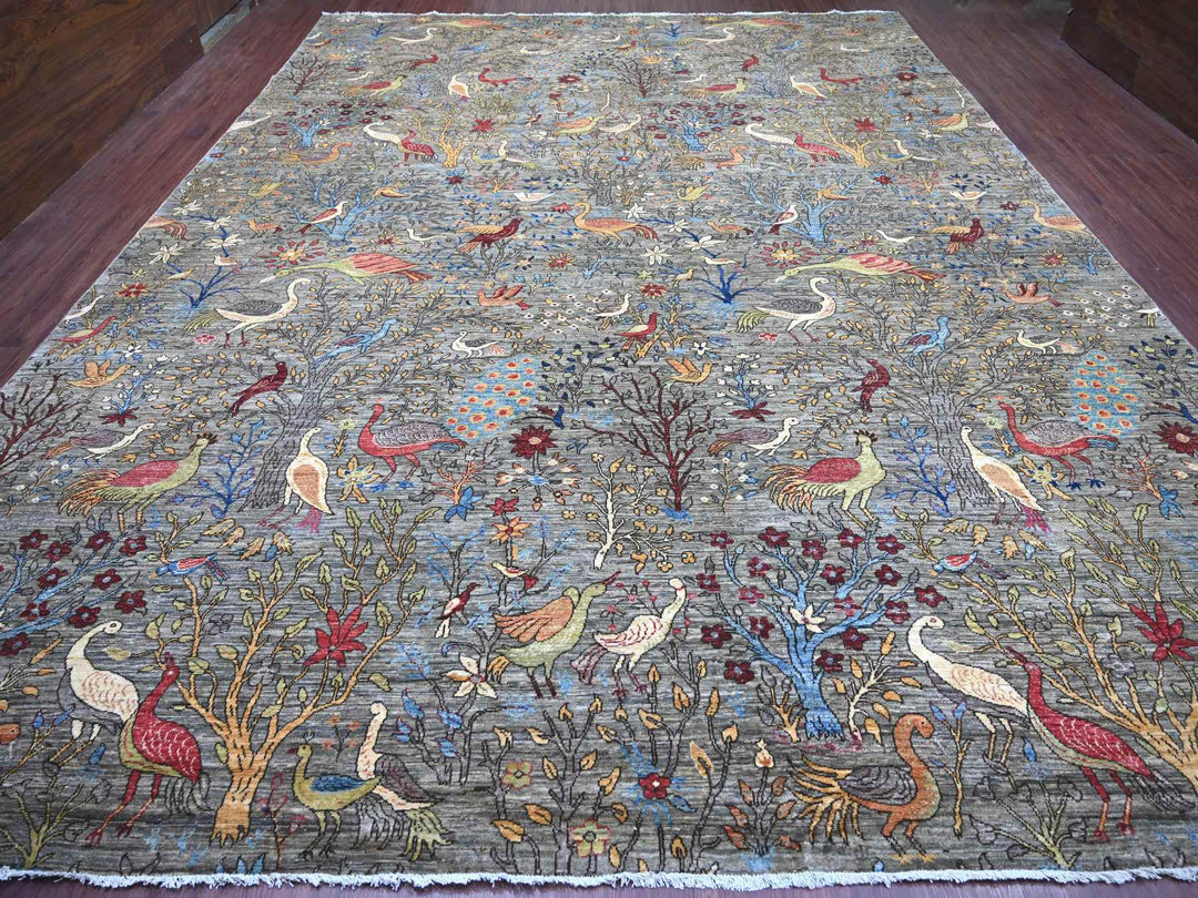 11'11" x 15'8" New Hand Knotted Grey Wool Rectangle Oriental Rug - MOA10221301