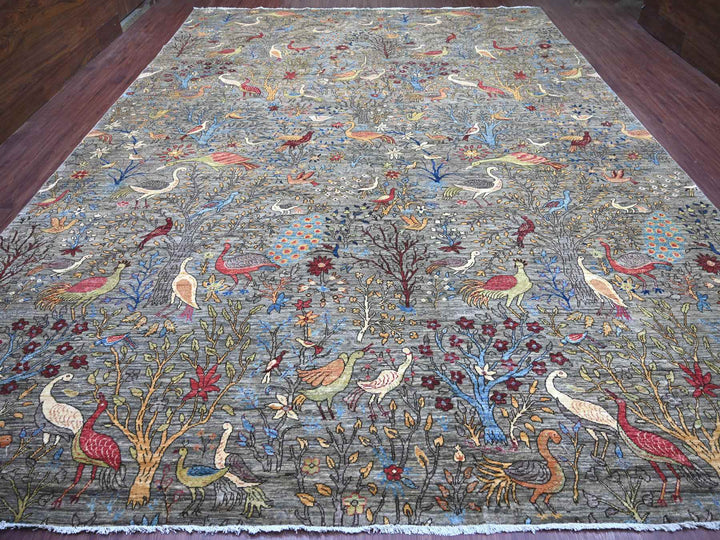 11'11" x 15'8" New Hand Knotted Grey Wool Rectangle Oriental Rug - MOA10221301