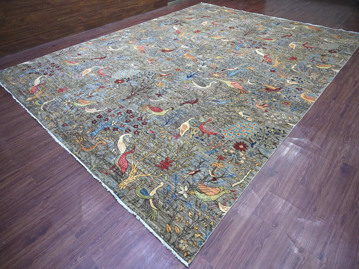 11'11" x 15'8" New Hand Knotted Grey Wool Rectangle Oriental Rug - MOA10221301