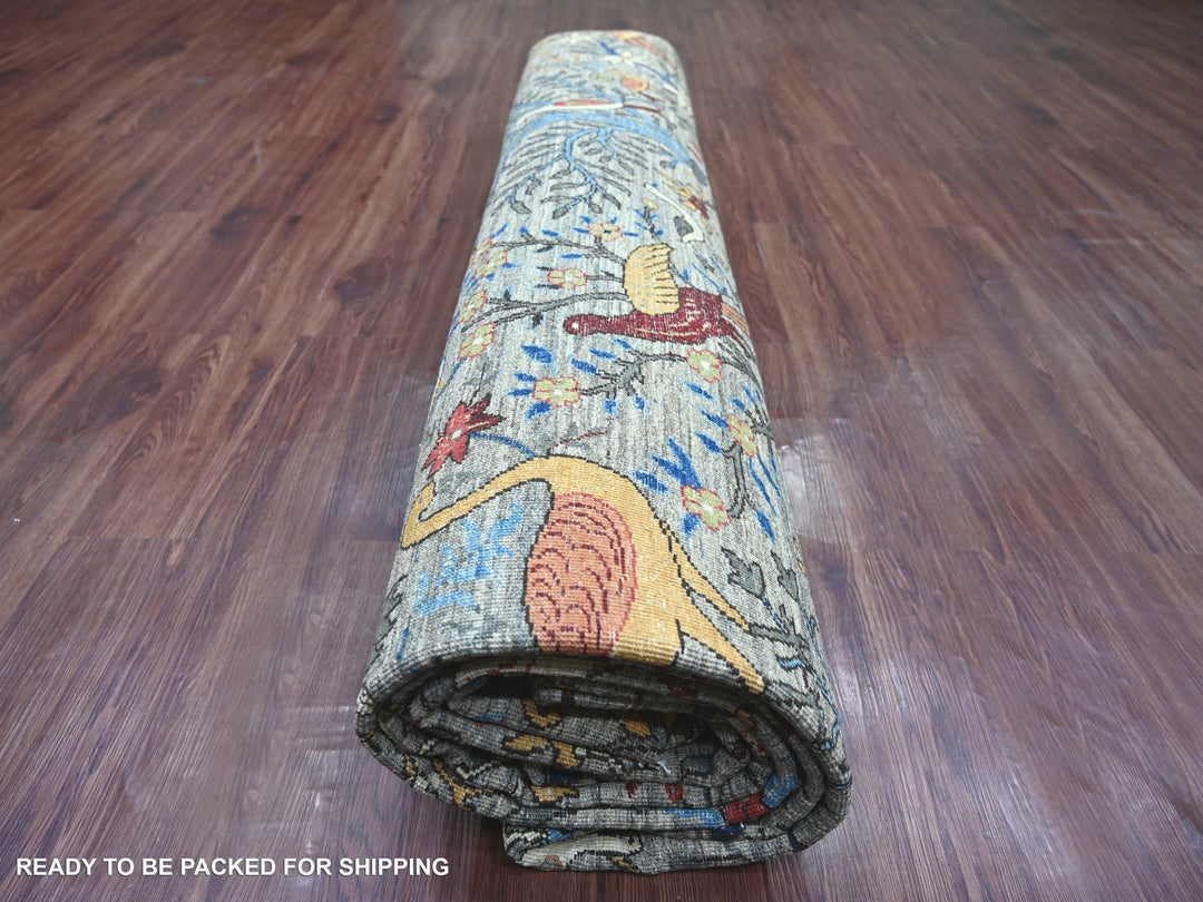 11'11" x 15'8" New Hand Knotted Grey Wool Rectangle Oriental Rug - MOA10221301