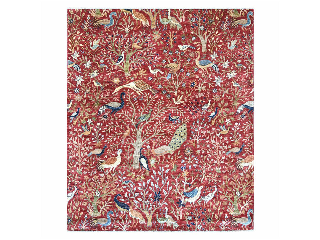 8'4" x 9'10" New Hand Knotted Red Wool Rectangle Oriental Rug - MOA10221303