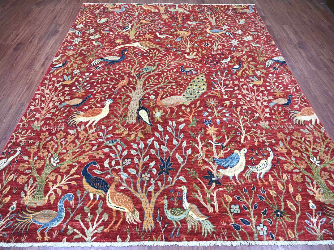 8'4" x 9'10" New Hand Knotted Red Wool Rectangle Oriental Rug - MOA10221303
