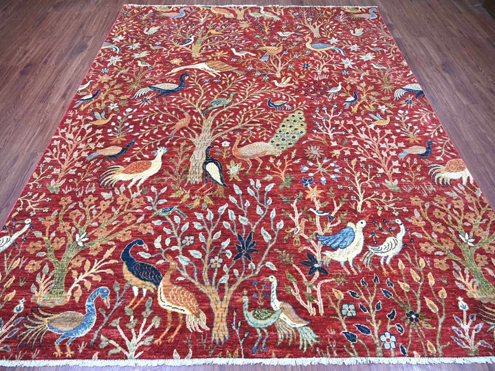 8'4" x 9'10" New Hand Knotted Red Wool Rectangle Oriental Rug - MOA10221303