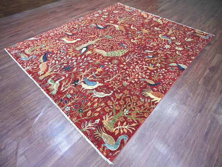 8'4" x 9'10" New Hand Knotted Red Wool Rectangle Oriental Rug - MOA10221303