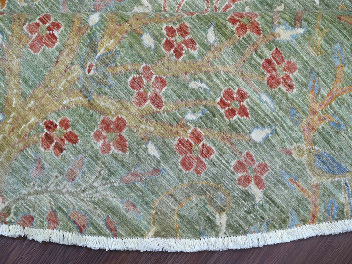 9'10" x 10'0" New Hand Knotted Green Wool Round Oriental Rug - MOA10221304
