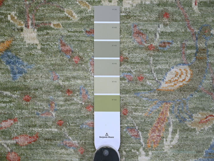 9'10" x 10'0" New Hand Knotted Green Wool Round Oriental Rug - MOA10221304